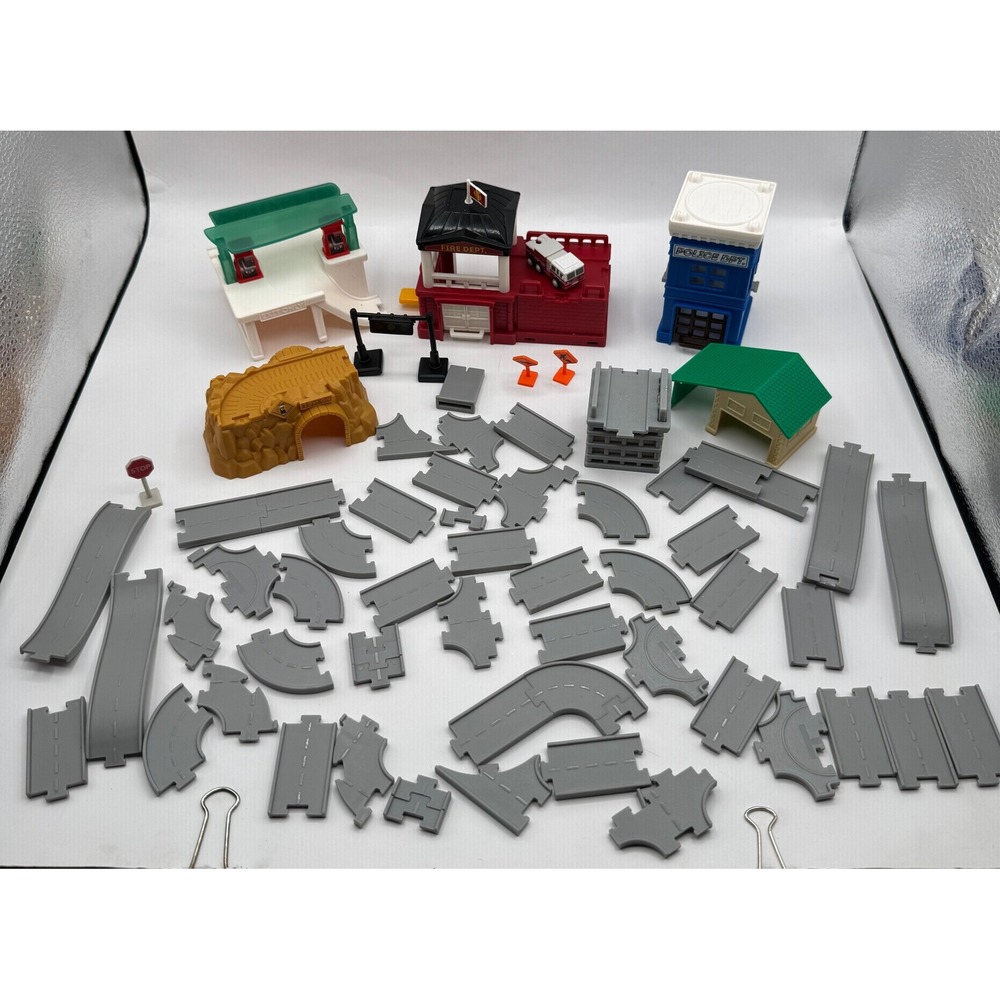 Battat Driven Pocket Series City Track Set Kids Road Building Kit Fire Police
